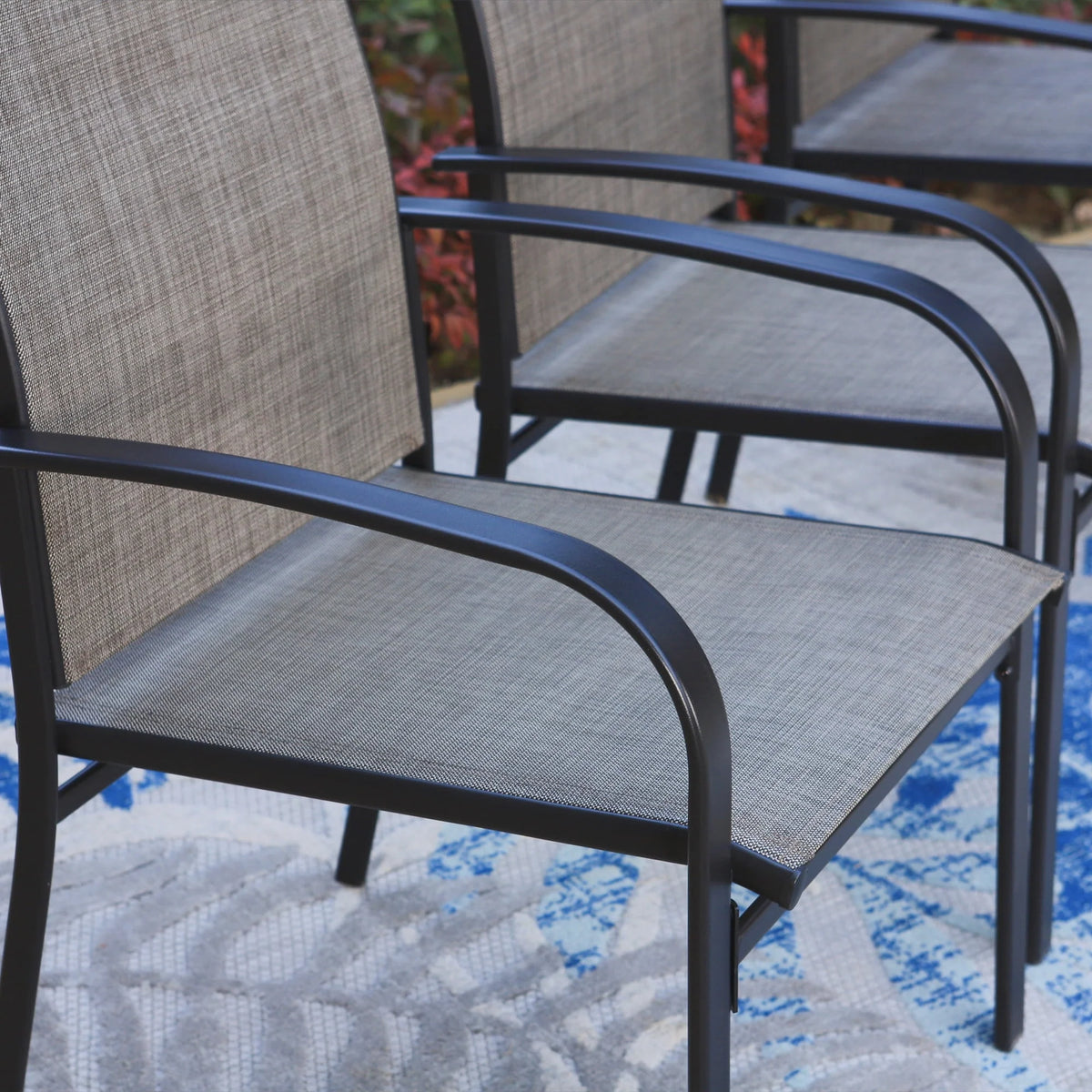 Set of 4 Outdoor Patio Dining Chairs Steel Textilene Black Brown C904