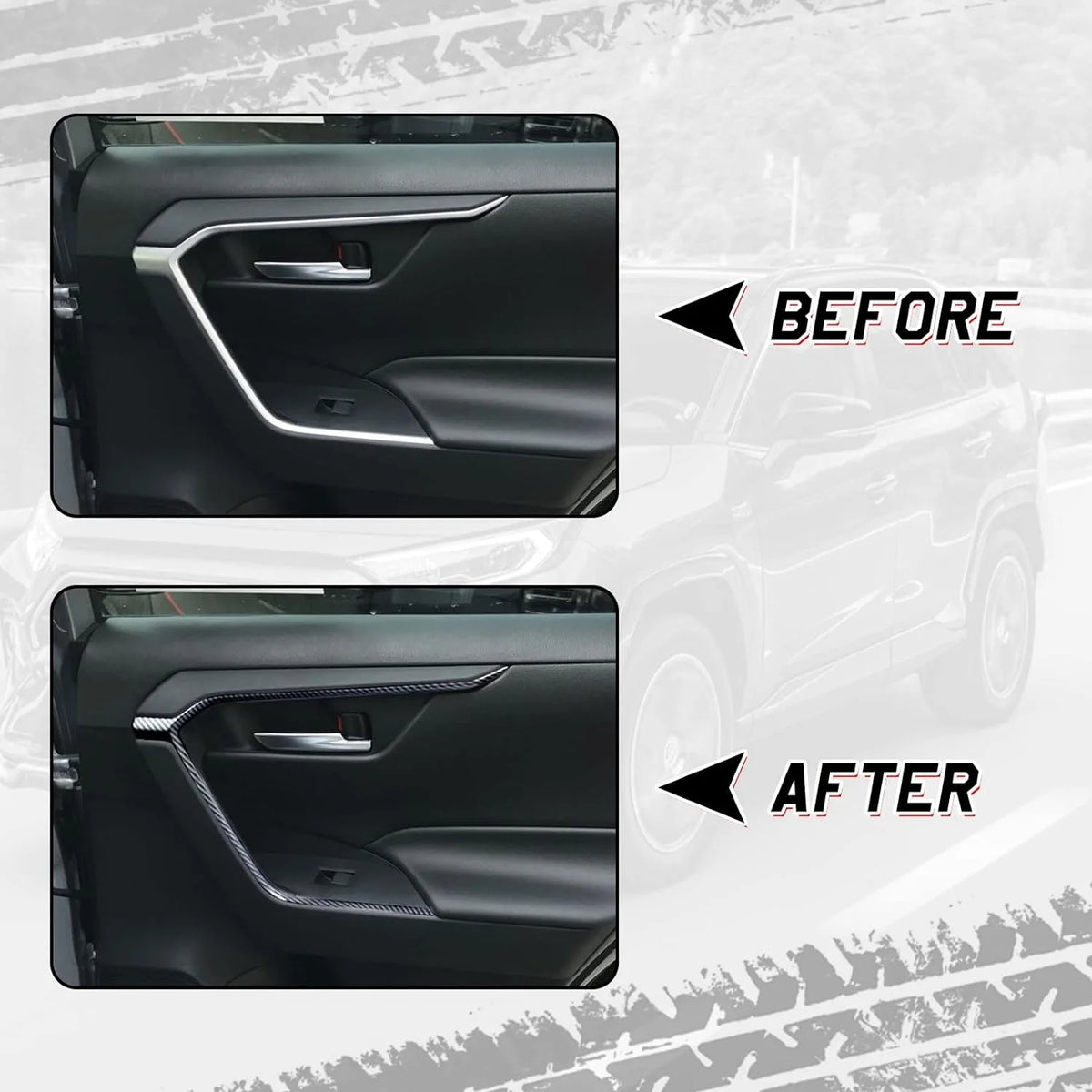 Interior Door Armrest Panel Cover Trim, Carbon Fiber Pattern U3906