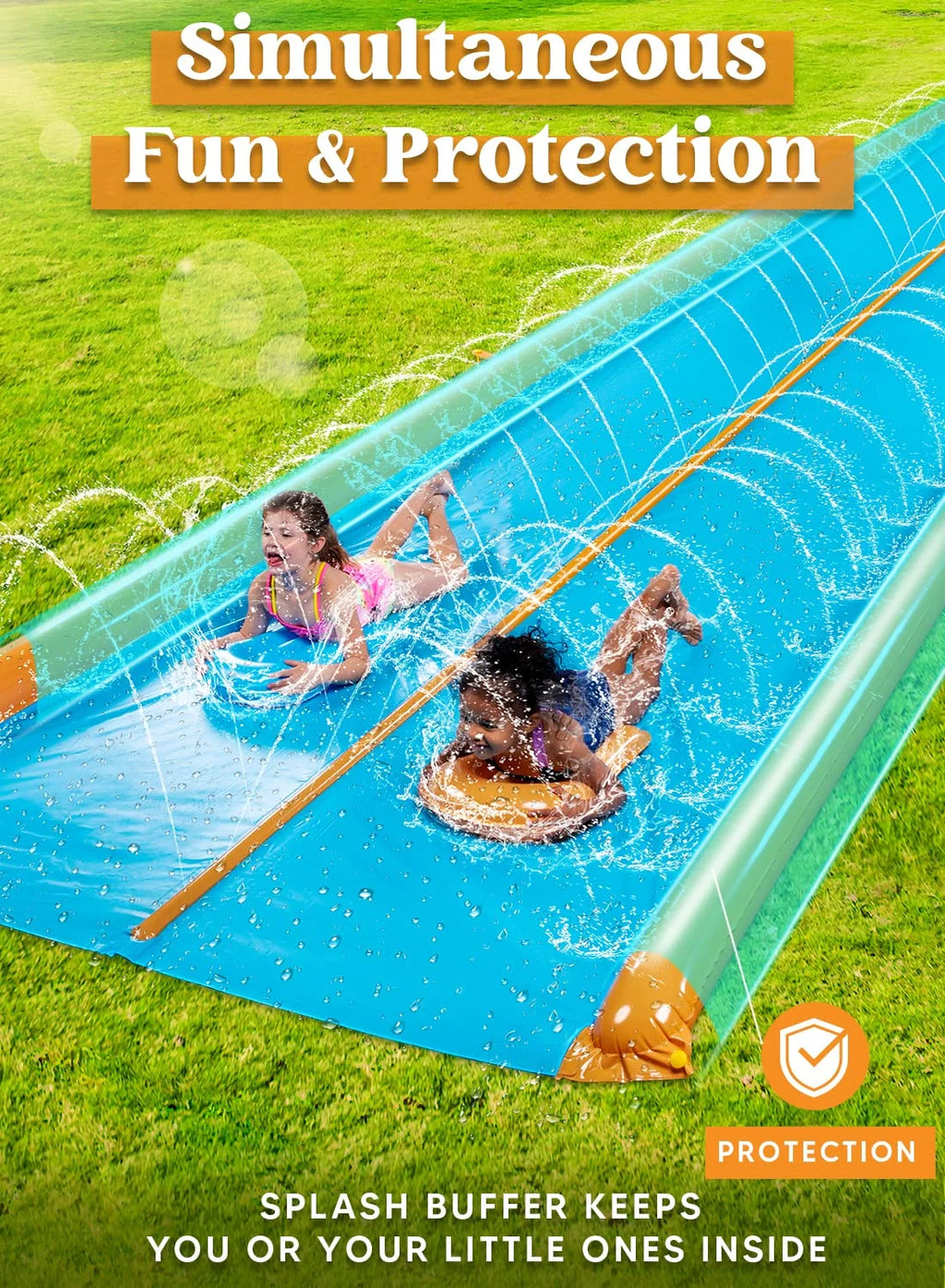 25ft x 7ft Double Water Slide with Sprinkler and 2 Inflatable Boards J975931