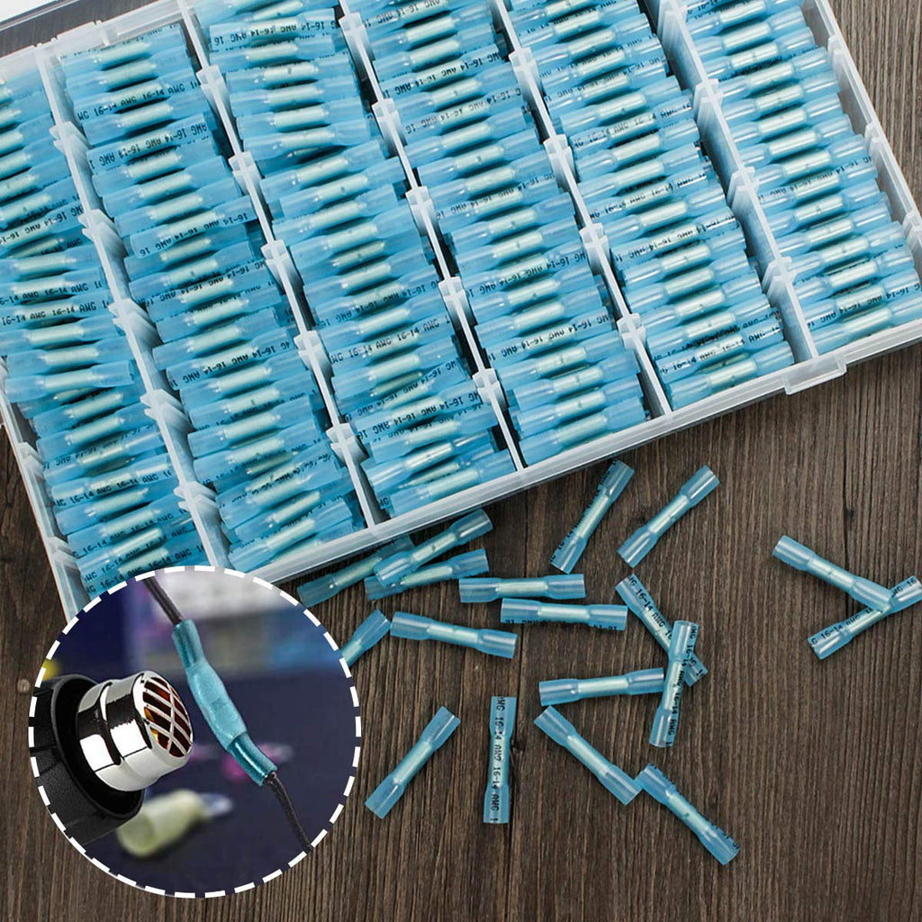 600PCS Heat Shrink Butt Connectors 16-14 AWG Waterproof Insulated Crimp Terminals (Blue) Pack of 2 B778