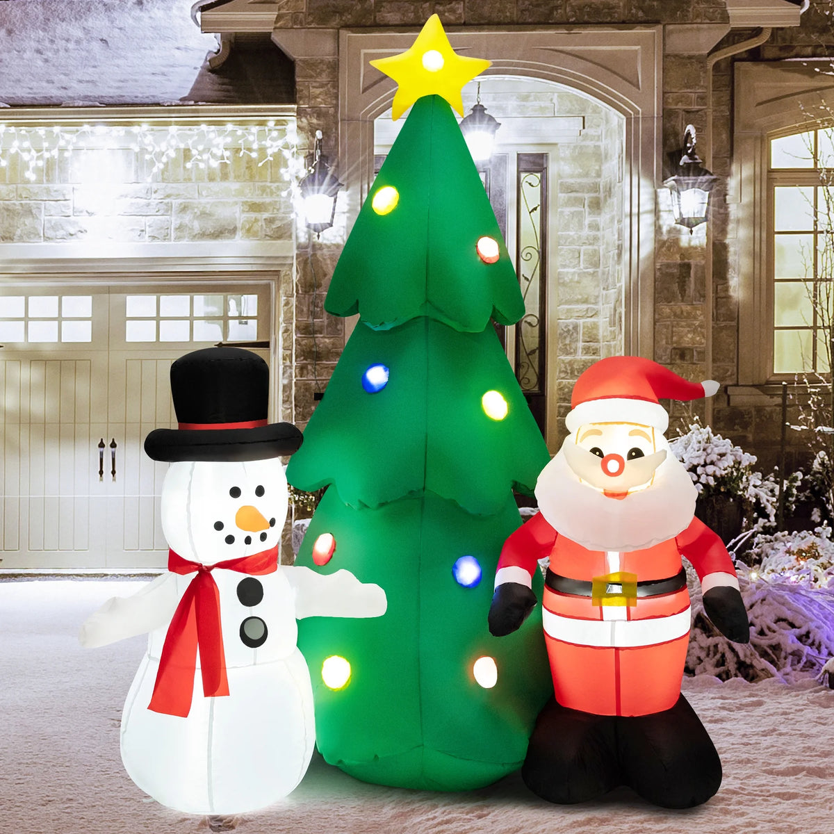 6FT Inflatable Christmas Tree & Santa Claus w/ LEDs & Air Blower Yard Decoration K8825