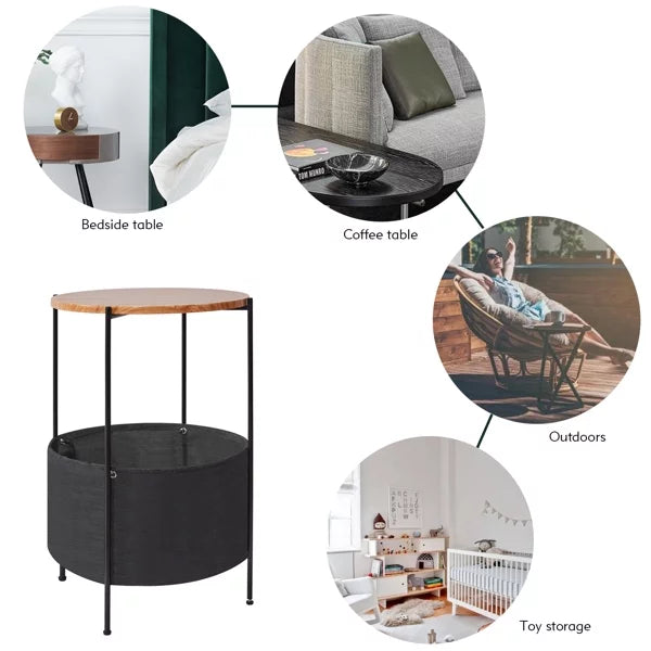 Round Side Table with Storage Basket I411
