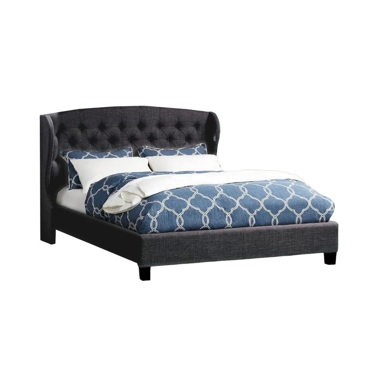 Queen Button Tufted Charcoal Gray Polyester Upholstered Bed B103103