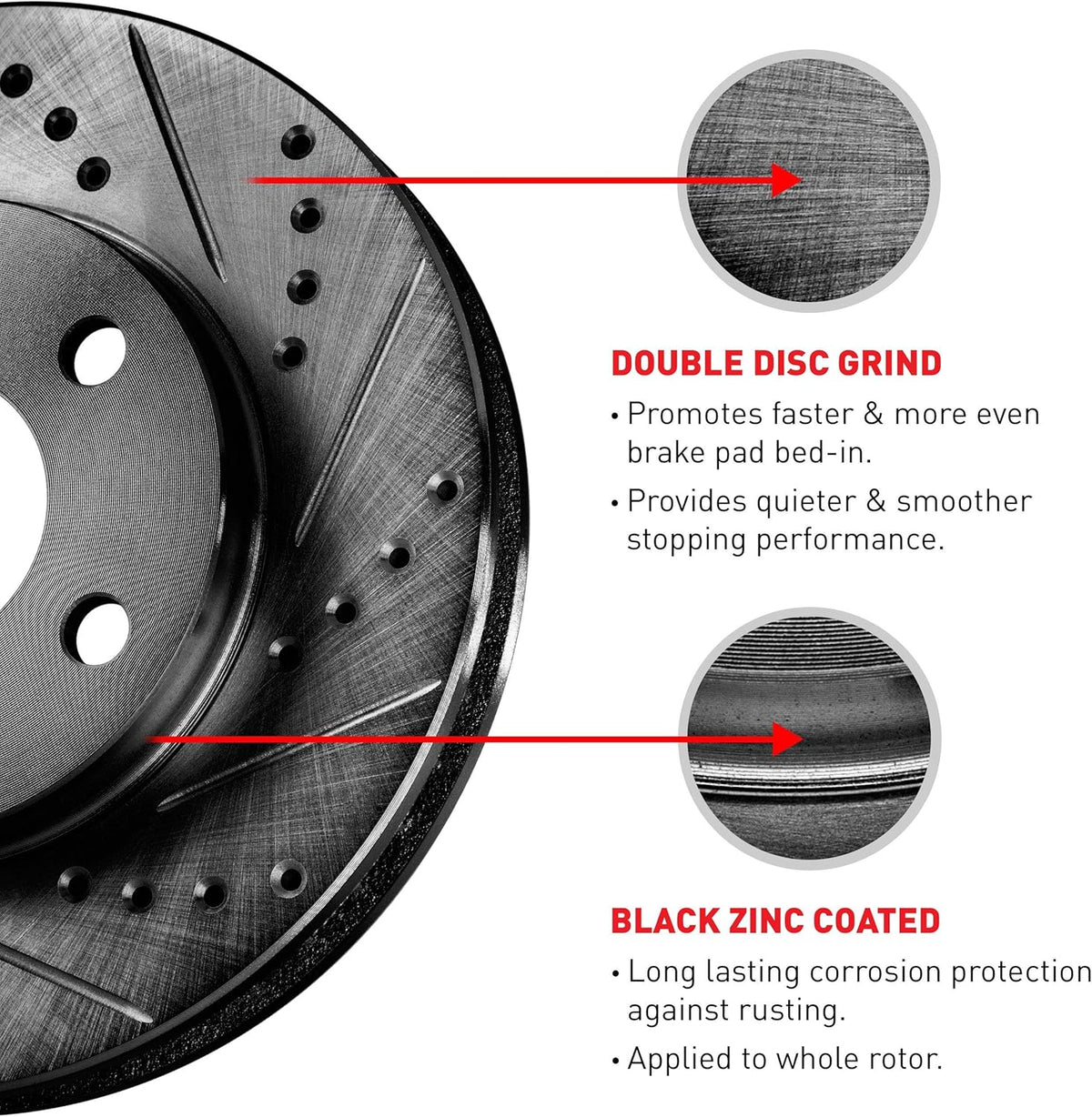 Black Drilled and Slotted Brake Rotors with Semi-Metallic Brake Pads F1809