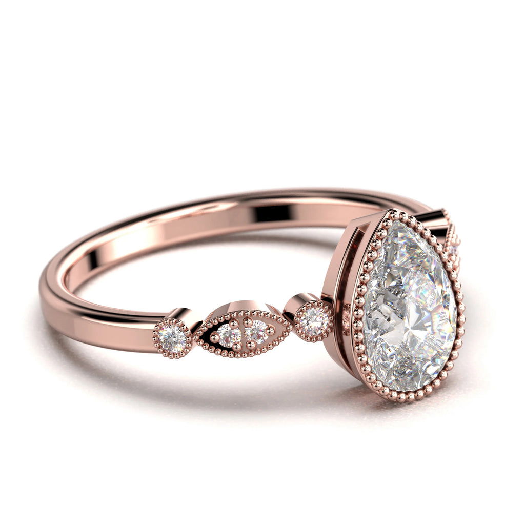 1.25 Carat Pear Cut Moissanite Engagement Ring in 925 Sterling Silver With 18k Rose Gold Plating H5954