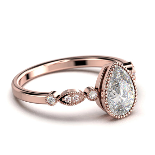 1.25 Carat Pear Cut Moissanite Engagement Ring in 925 Sterling Silver With 18k Rose Gold Plating H5954