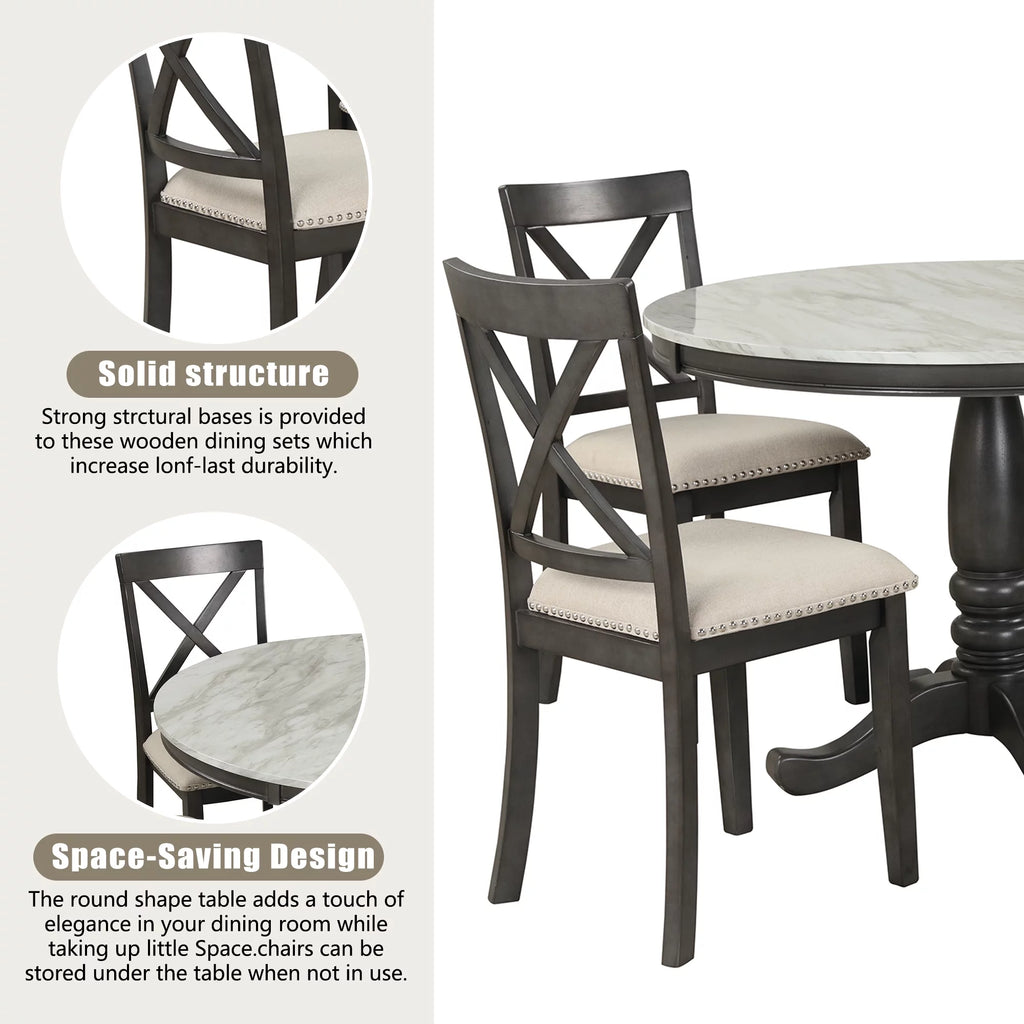 5 Piece Solid Wood Dining Room Set with 4 Chairs Y4328