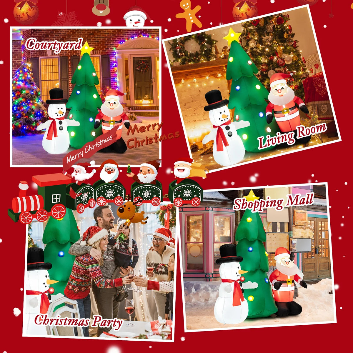 6FT Inflatable Christmas Tree & Santa Claus w/ LEDs & Air Blower Yard Decoration K8825