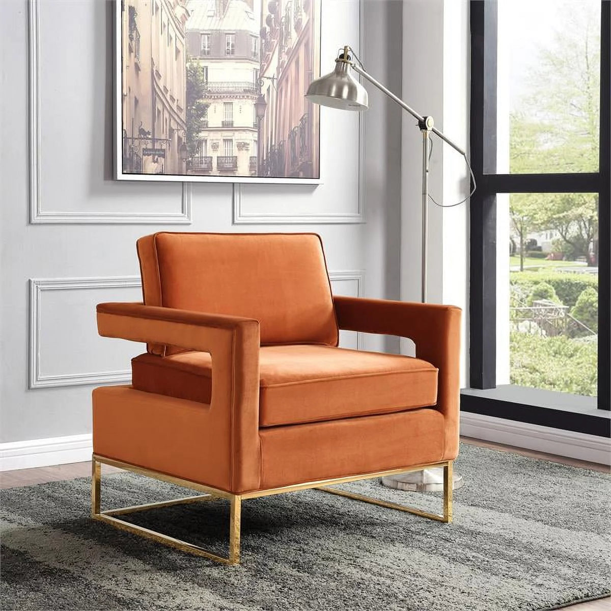 Velvet Accent Chair in Cognac and Gold Z964