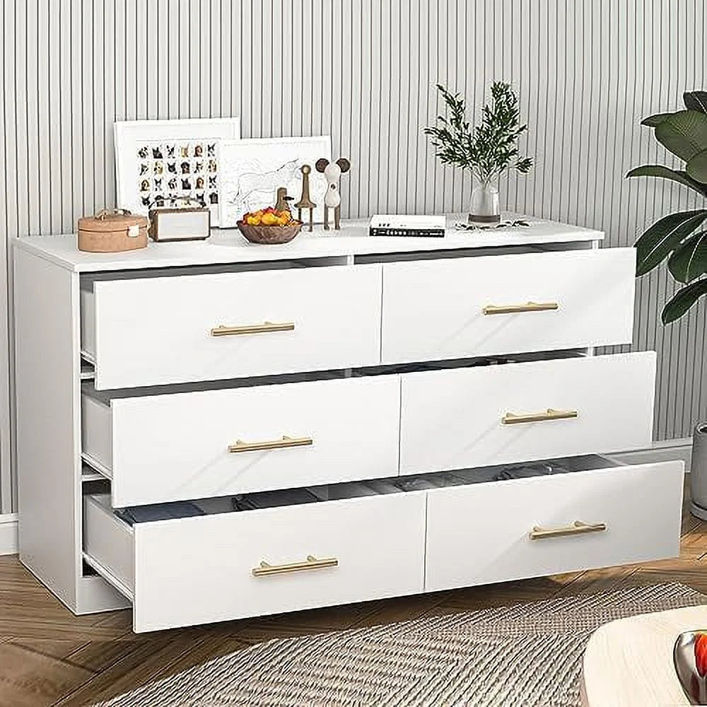 White 6 Drawer Wood Dresser with LED Light B984