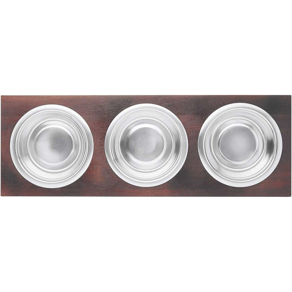 Dark Wooden Triple Elevated Stainless Steel Dog & Cat Bowl O4950