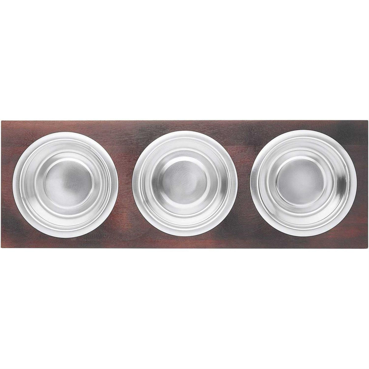Dark Wooden Triple Elevated Stainless Steel Dog & Cat Bowl O4950