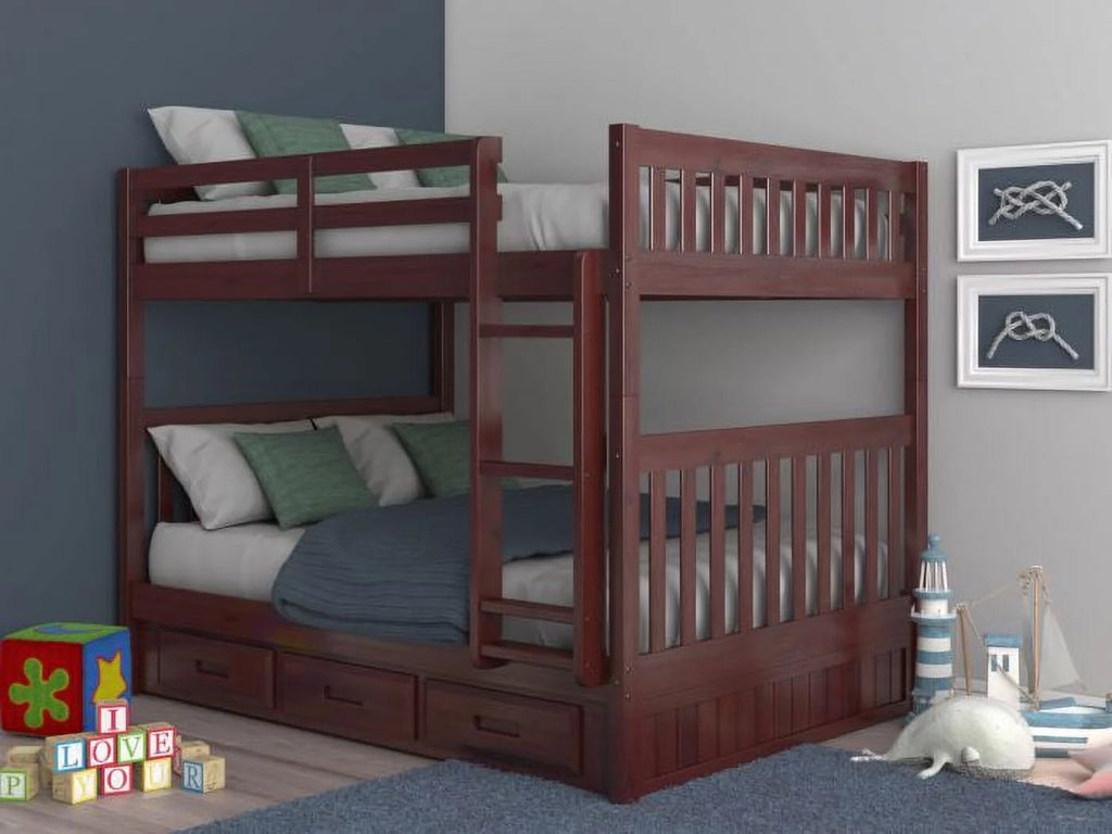 Full over Full Size Ladder Bunk Bed with 3 Drawers Q763