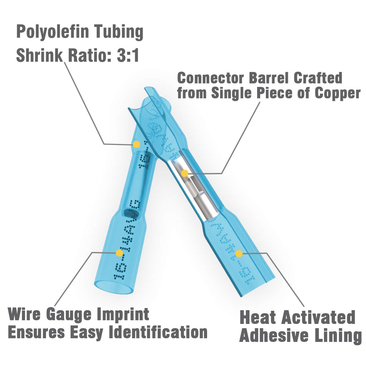 600PCS Heat Shrink Butt Connectors 16-14 AWG Waterproof Insulated Crimp Terminals (Blue) Pack of 2 B778