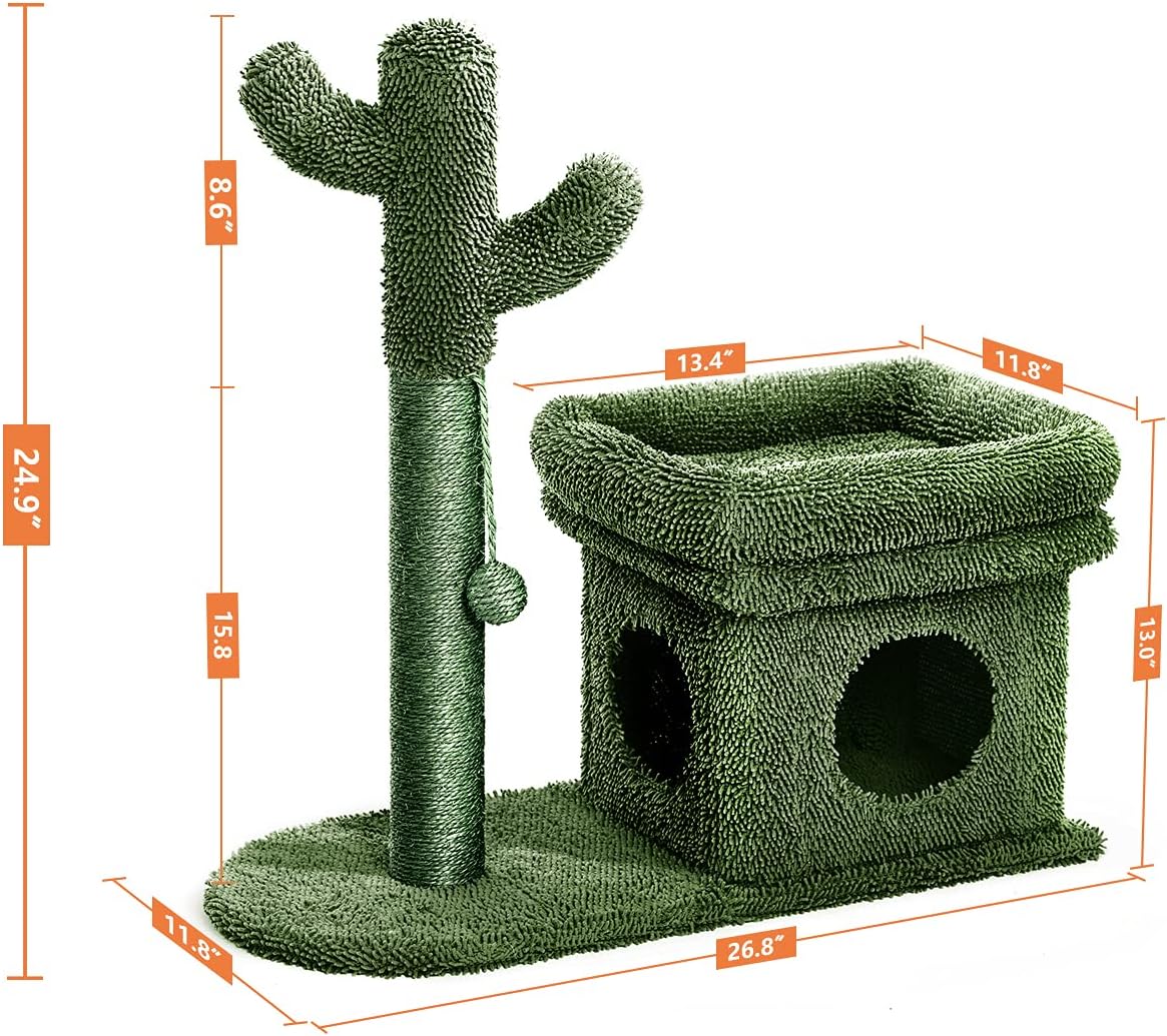 Green Cat Scratching Post Kitty Condo with Dangling Ball F831