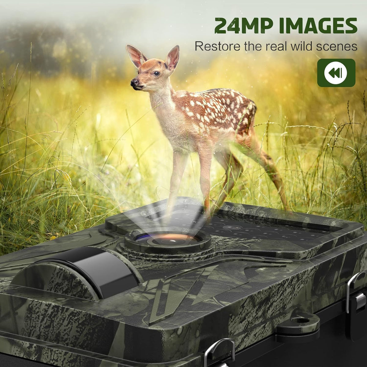 2.7K 36MP Game Camera 0.2S Trigger 65ft Range No Glow Night Vision 120° Angle IP66 Waterproof 32GB Card Pack of 2 P632