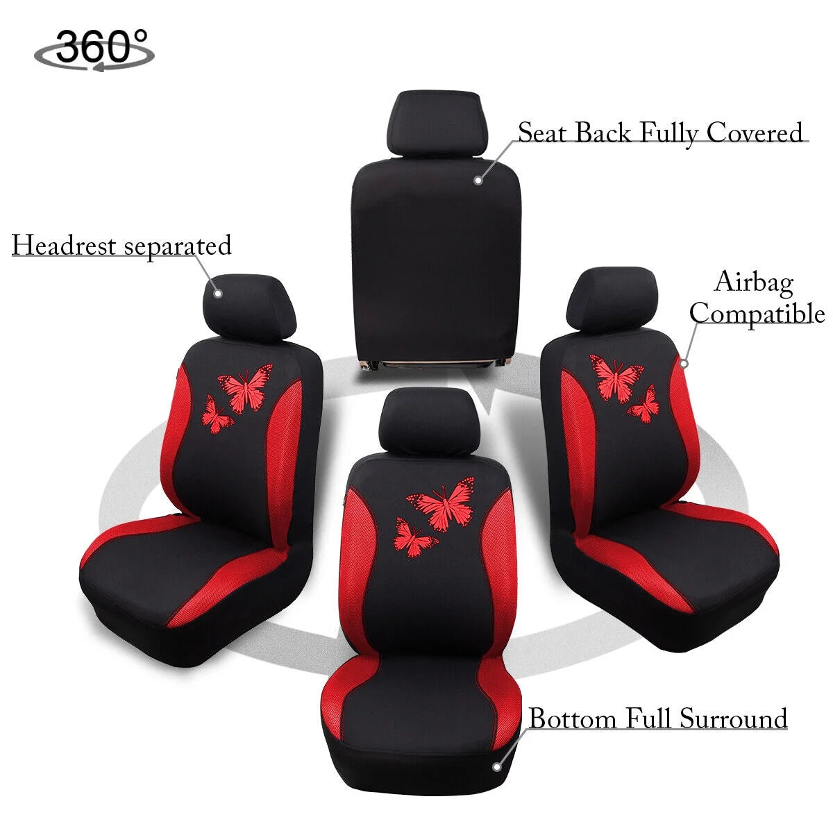 Butterfly Full Set Car Seat Cover Split Air Mesh A163795