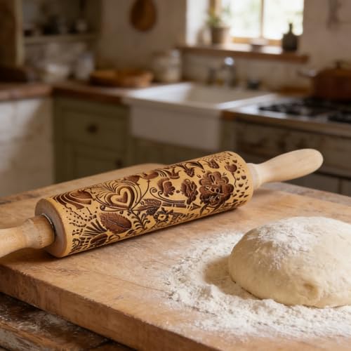 Embossed Wooden Non Stick Rolling Pin 2 Pack G19985