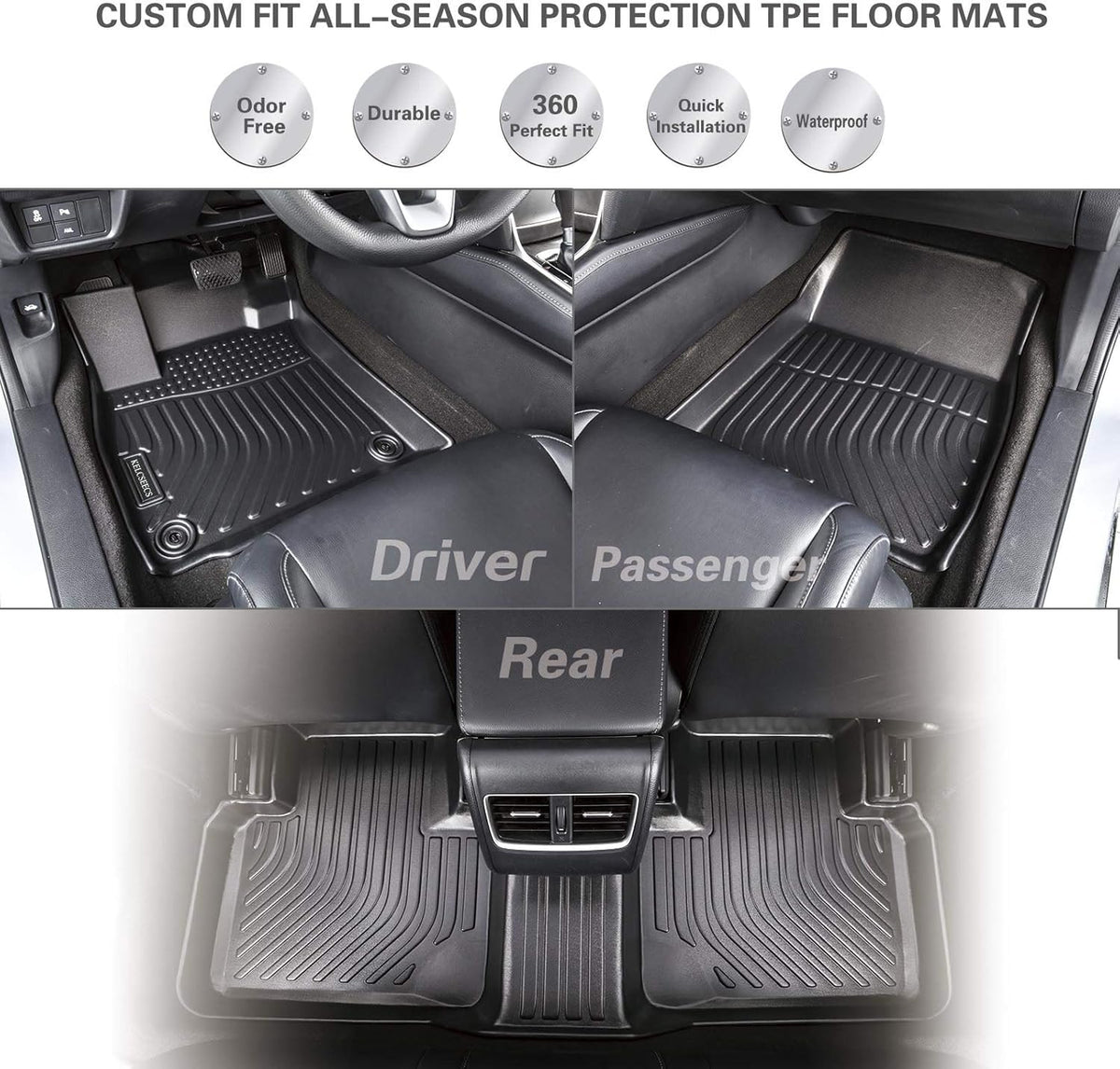 Black TPE Waterproof Car Mats Full Set Q633213