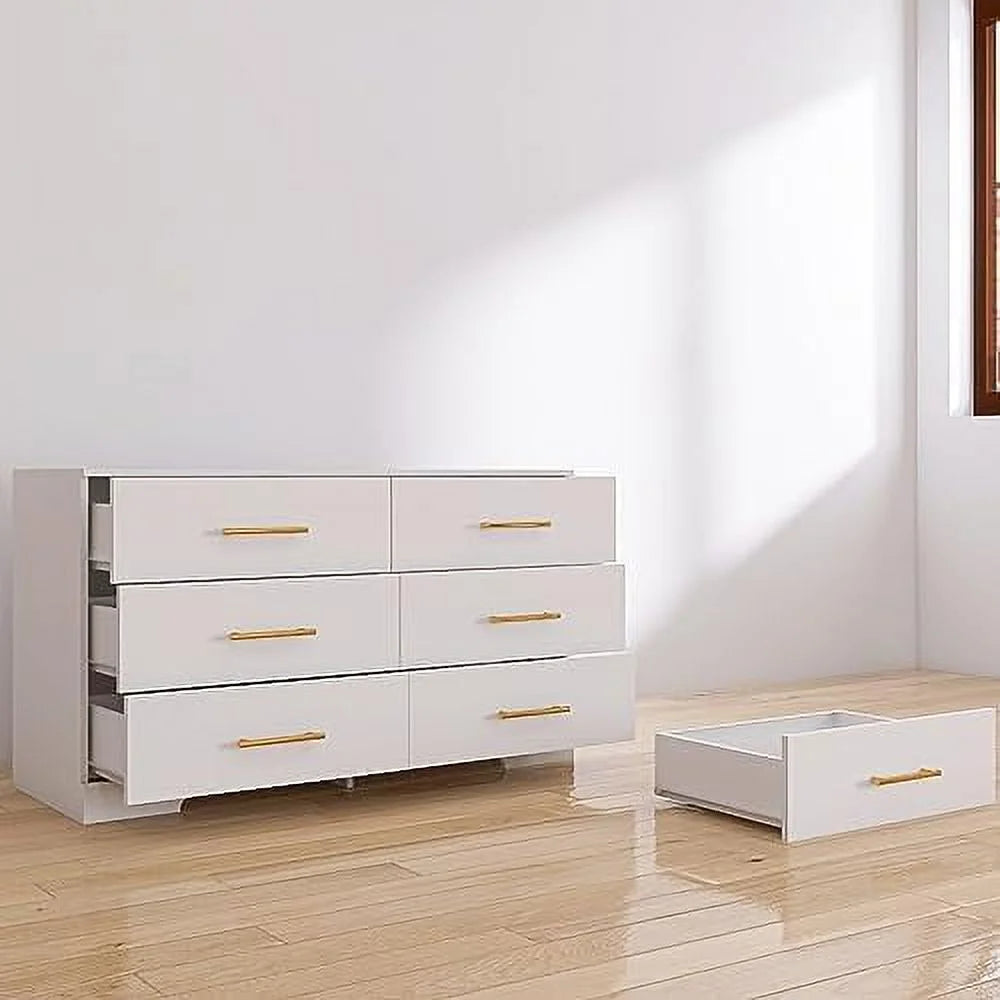 White 6 Drawer Wood Dresser with LED Light B984