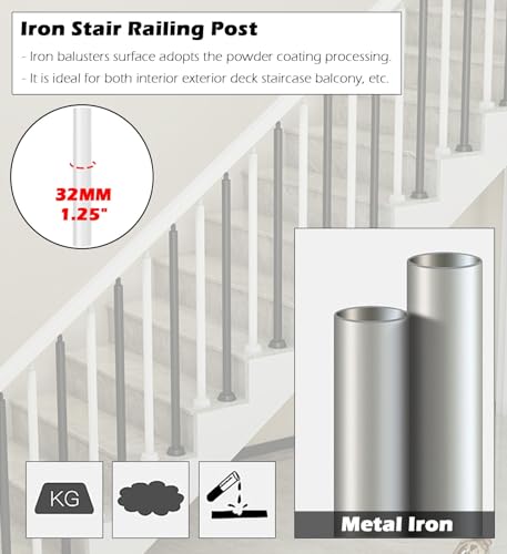 Round Spindles for Staircase, 2 4 6 Pieces Iron Stairs Balusters with Slant 270° Swivel Top Bracket & Screws L110743
