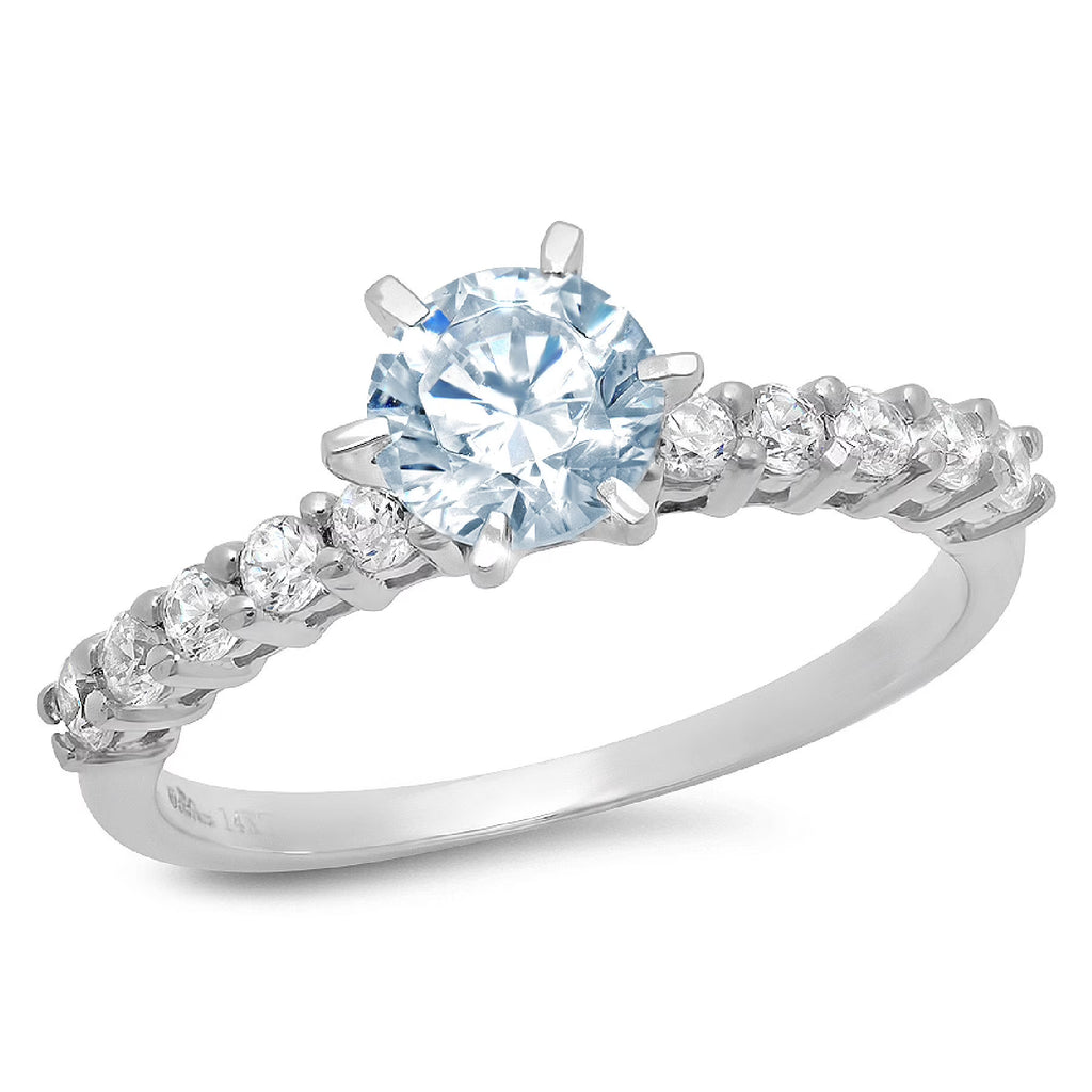 1.05ct Round Cut Blue Simulated Diamond 18k White Gold Ring E540963