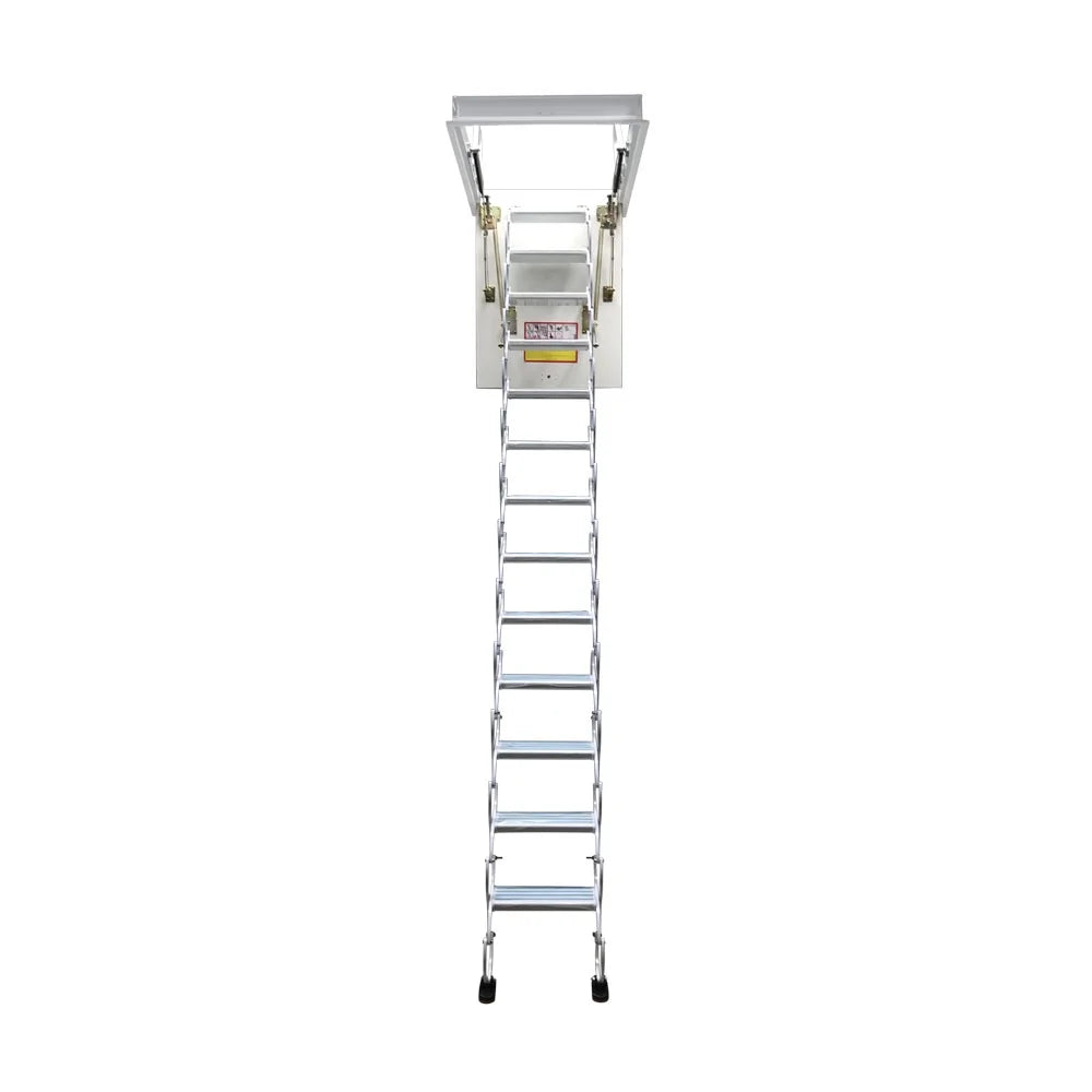 Attic Pull Down Ceiling Ladder Stairs Retractable Folding Extension Loft Stairs Ti-Mg Alloy White 31.5*39.37in Max. 10.5ft Height T35879