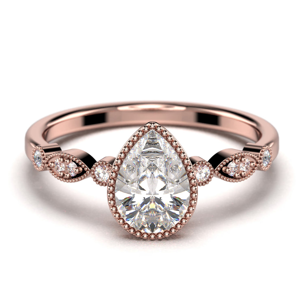 1.25 Carat Pear Cut Moissanite Engagement Ring in 925 Sterling Silver With 18k Rose Gold Plating H5954