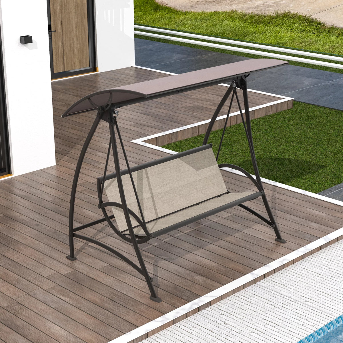 3-Seat Outdoor Swing with Adjustable Canopy and Stand B8480