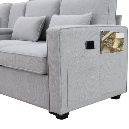 Modern Linen Fabric Sofa with 4 Pillows D266