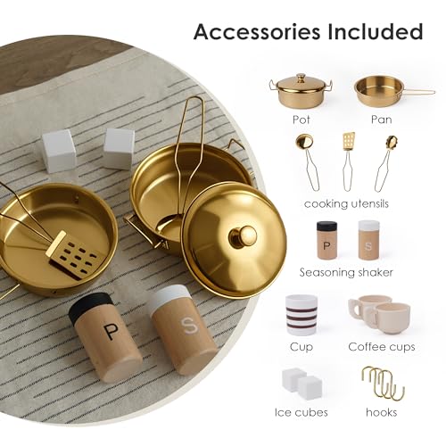 Wooden Play Kitchen with 15 Accessories D862