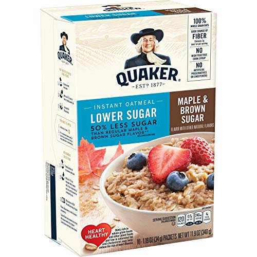 Lower Sugar Maple & Brown Sugar Instant Oatmeal, 10-Count 1.19oz Boxes (Pack of 6) E547511