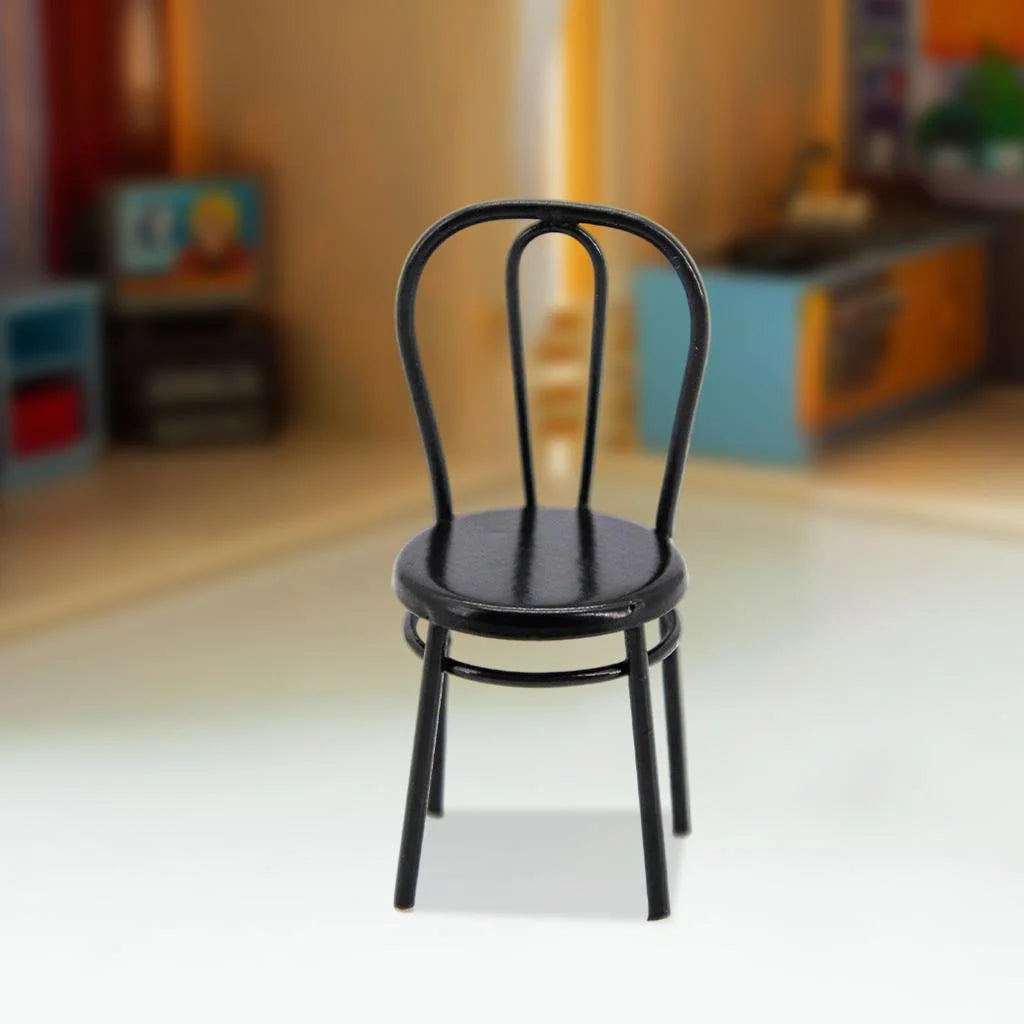 Black Metal Dollhouse Miniature Dining Furniture Seat I126510