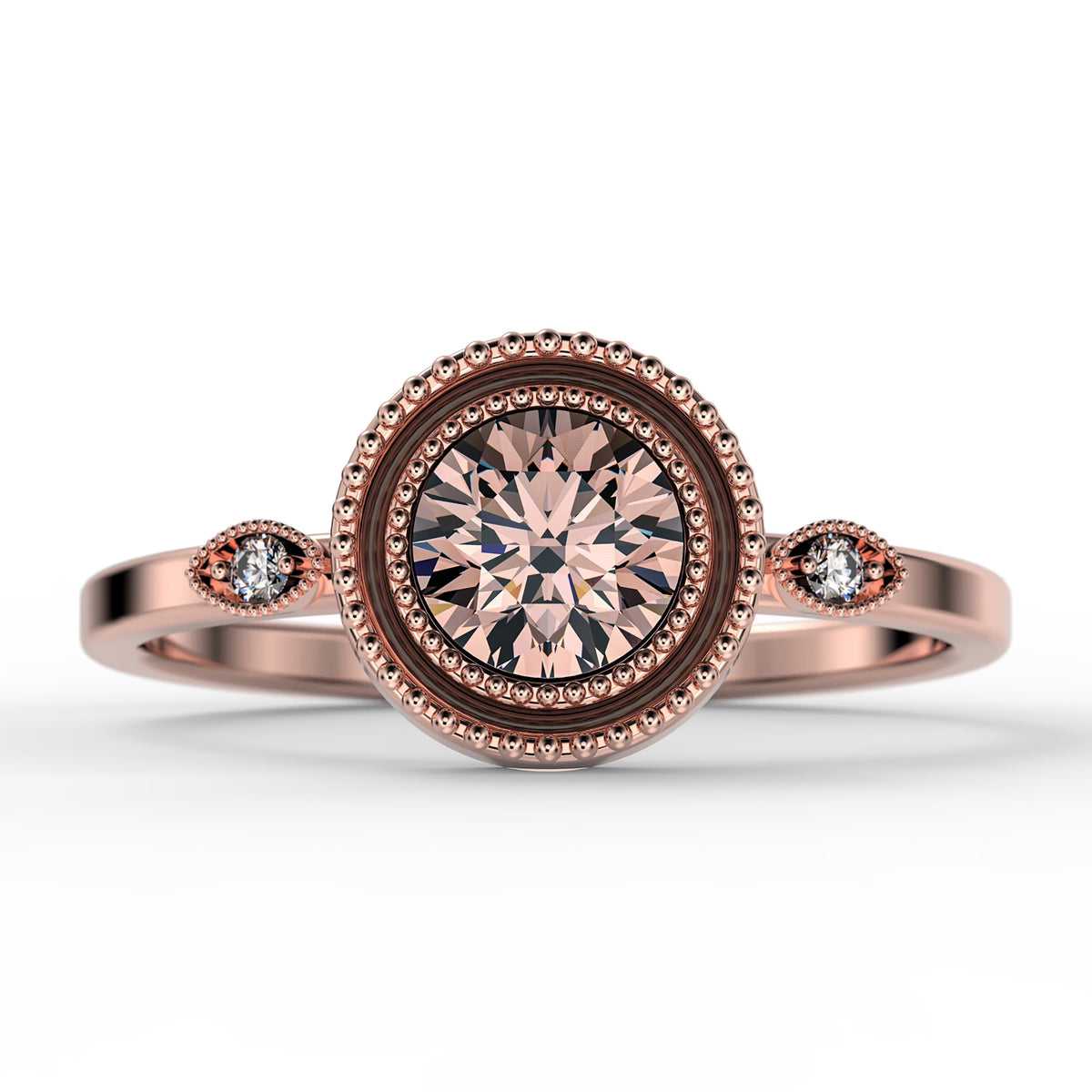 1.10 Carat Round Cut Morganite And Diamond Moissanite Engagement Ring in 925 Sterling Silver With 18k Rose Gold Plating P455179