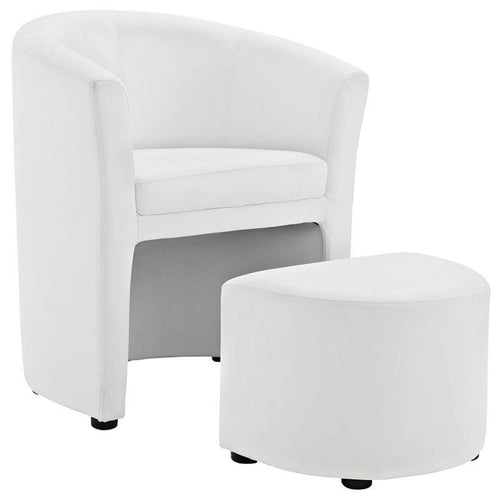 2 Piece Faux Leather Accent Chair Set with Ottoman in White H3200