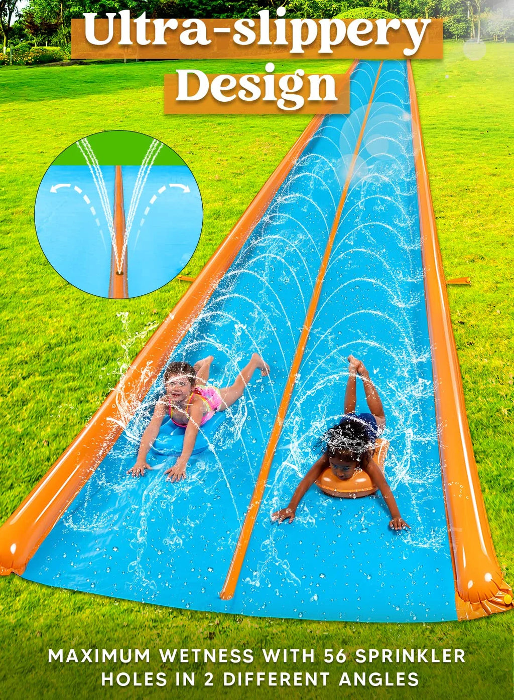25ft x 7ft Double Water Slide with Sprinkler and 2 Inflatable Boards J975931