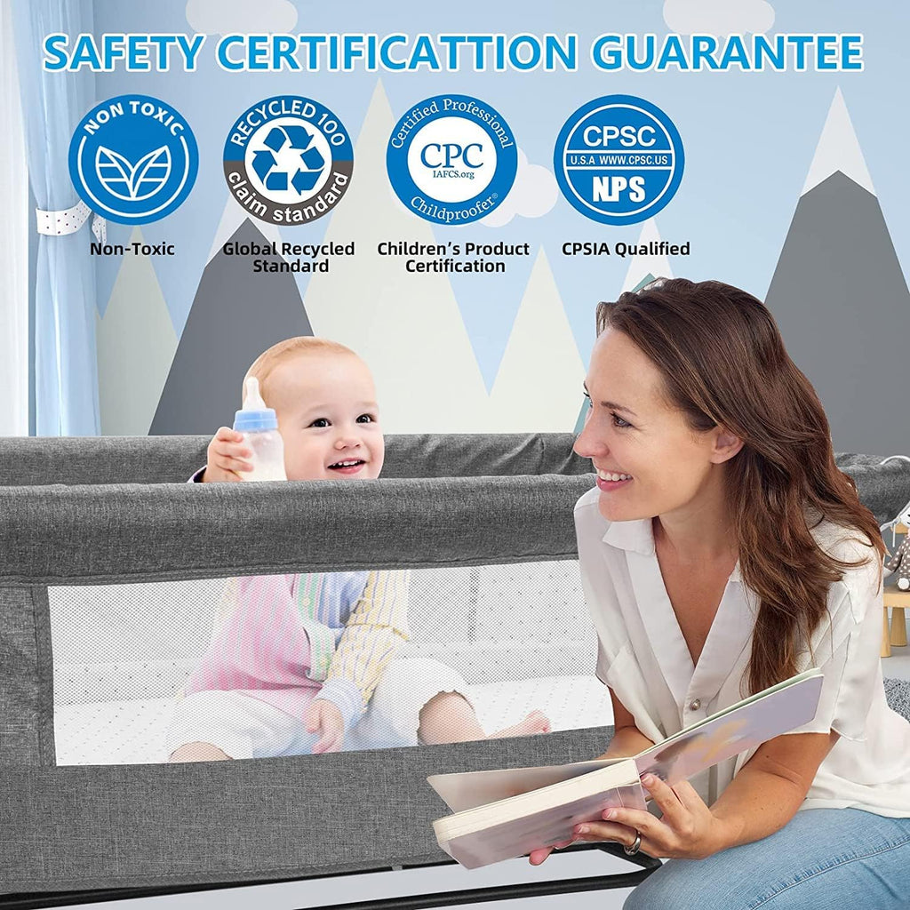 3 in 1 Travel Bedside Bassinet with Wheels, Height Adjustable, with Mosquito Nets R108