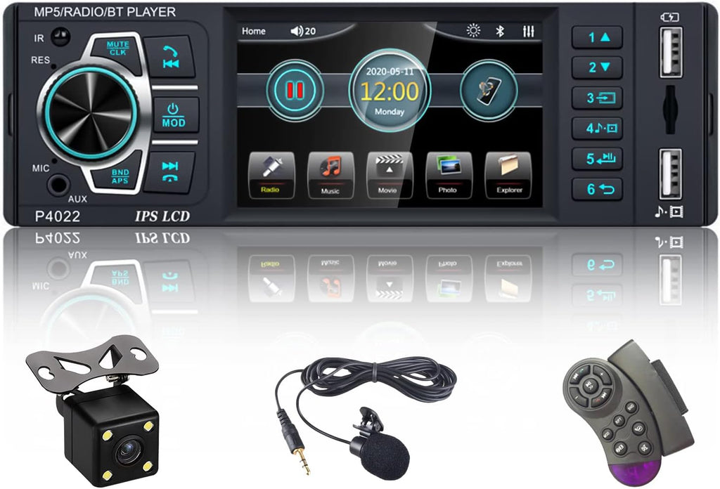 Single Din Car Stereo with Bluetooth, FM Radio Receiver, Dual USB, AUX-in, TF Card Port, Microphone, Mirror Link, Backup Camera, Steering Wheel Control A854