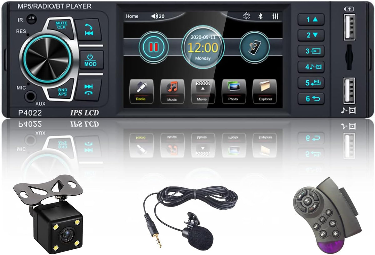 Single Din Car Stereo with Bluetooth, FM Radio Receiver, Dual USB, AUX-in, TF Card Port, Microphone, Mirror Link, Backup Camera, Steering Wheel Control A854