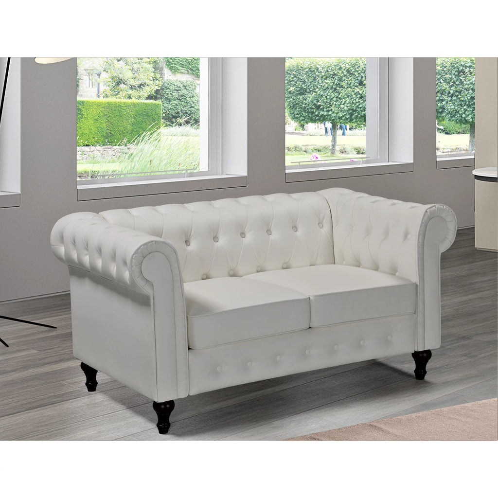 Cream White Velvet Upholstered Loveseat Y214