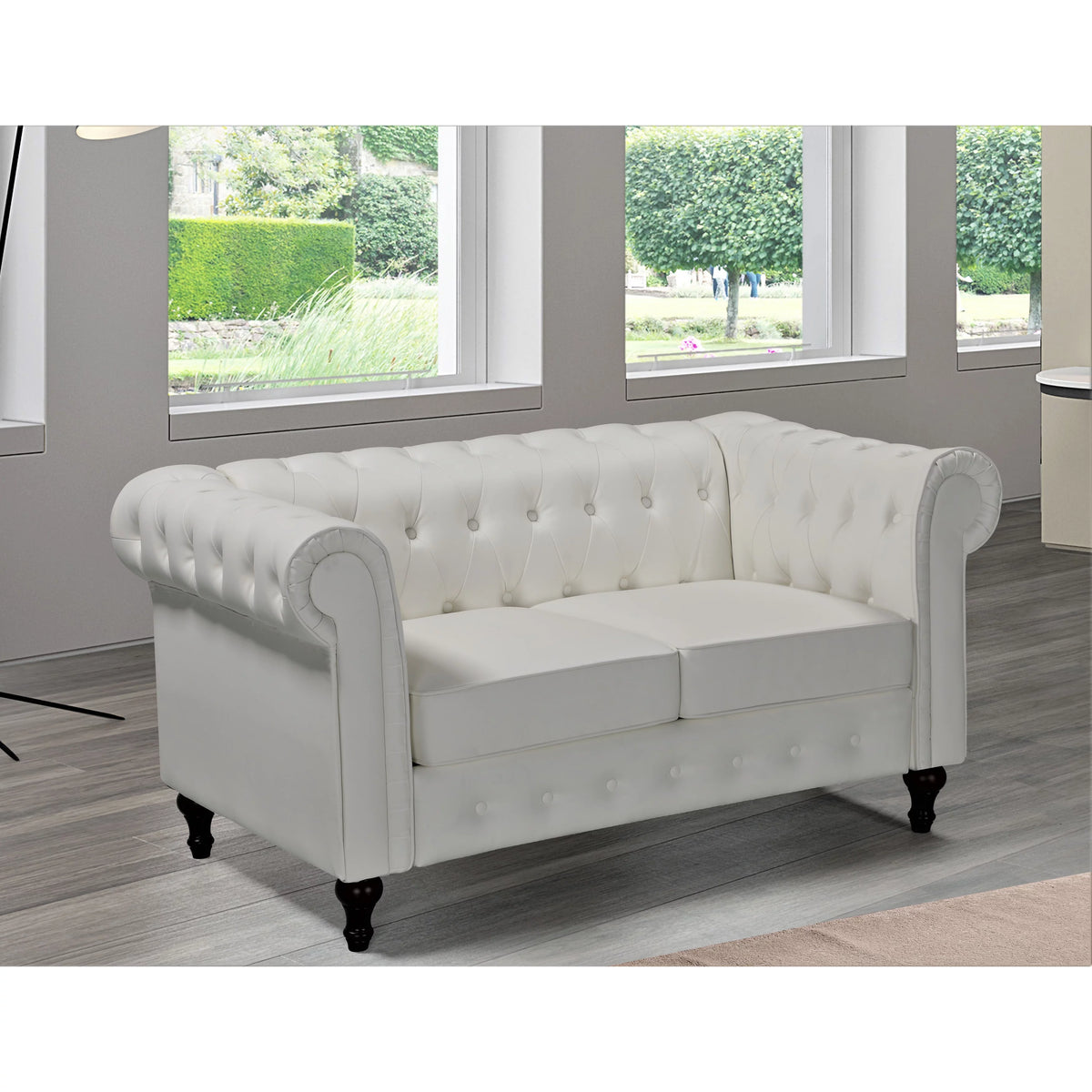 Cream White Velvet Upholstered Loveseat Y214