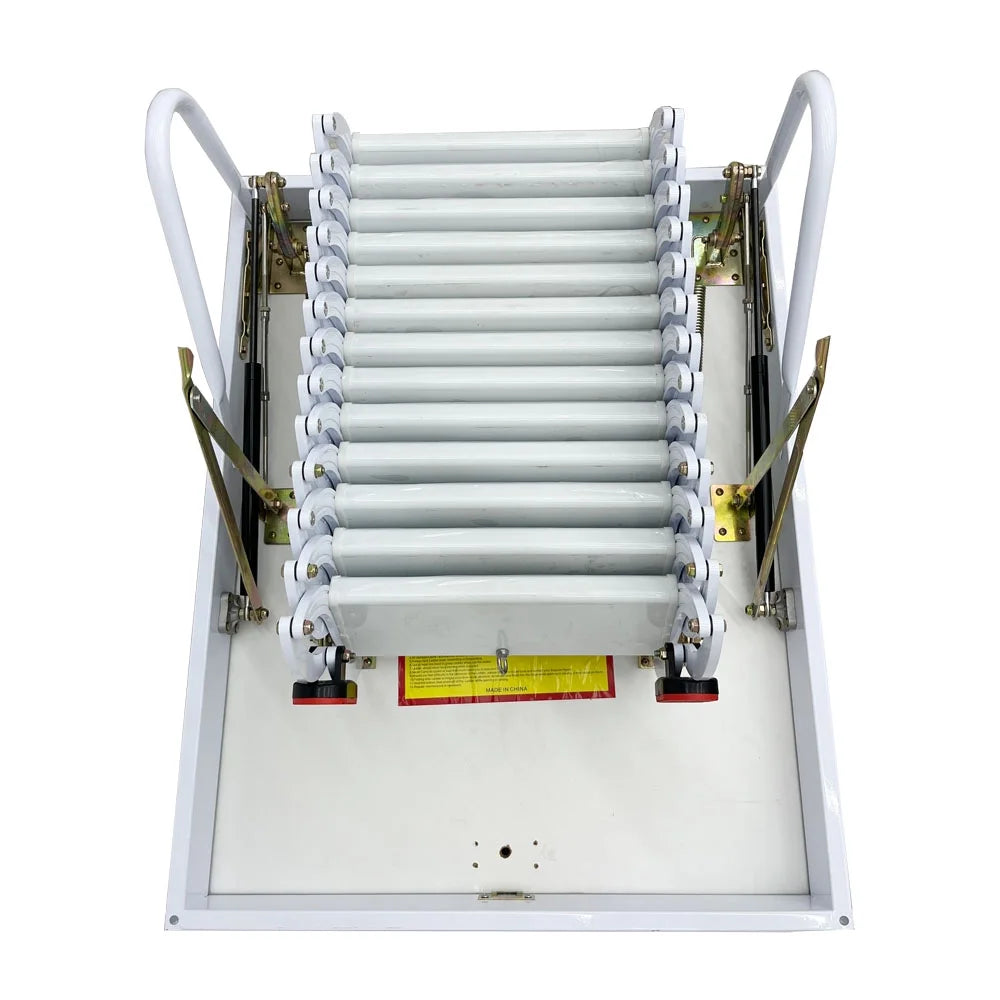 Attic Pull Down Ceiling Ladder Stairs Retractable Folding Extension Loft Stairs Ti-Mg Alloy White 31.5*39.37in Max. 10.5ft Height T35879