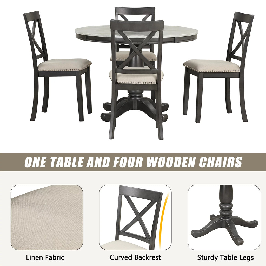 5 Piece Solid Wood Dining Room Set with 4 Chairs Y4328