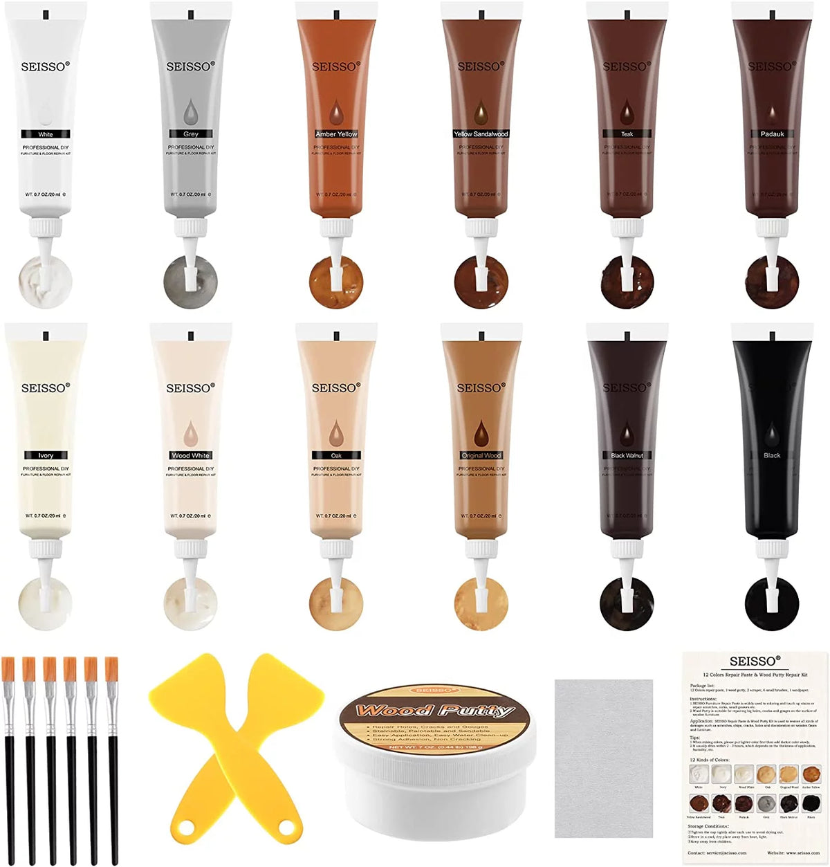 Wood Furniture Repair Kit with 12 Colors Wood Filler N9353