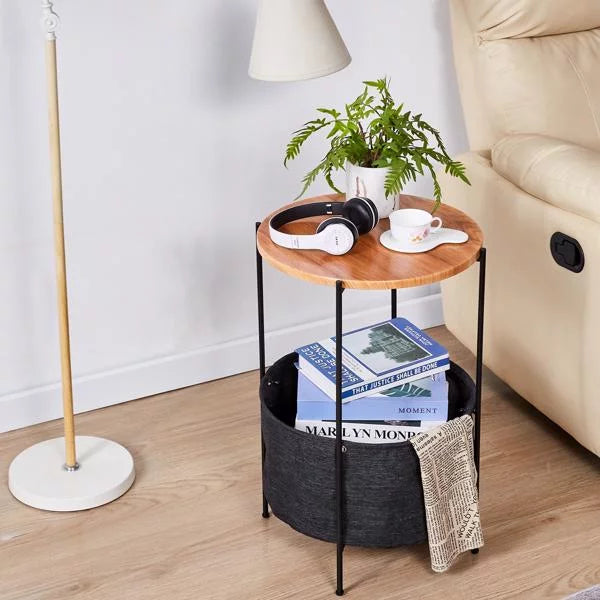 Round Side Table with Storage Basket I411