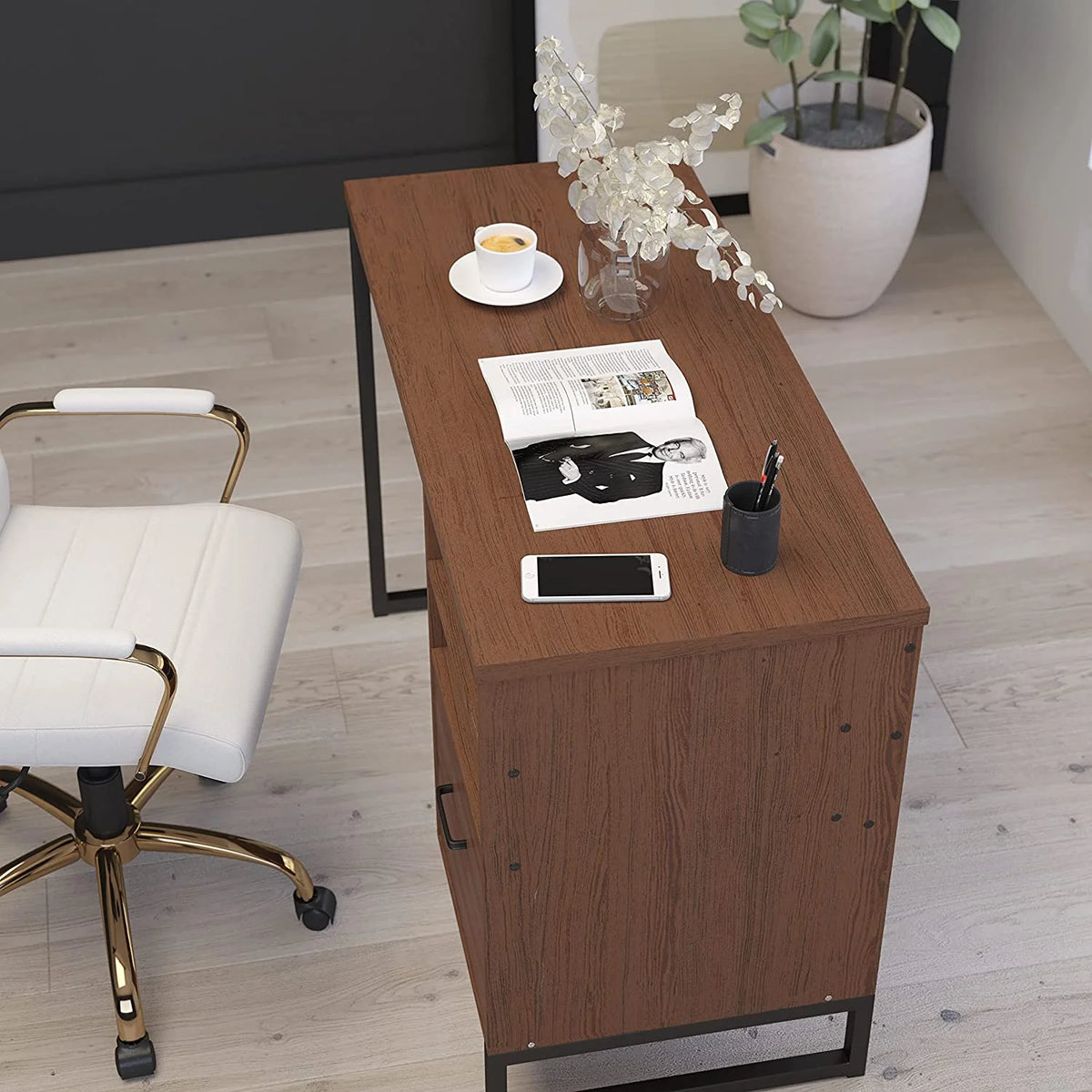 Rustic Computer Desk with Shelving and Drawer M58571