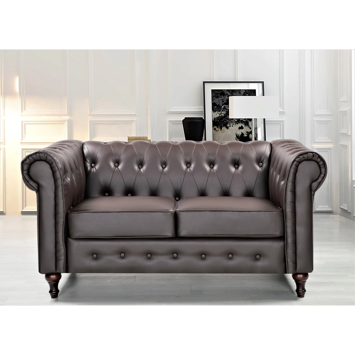 Cream White Velvet Upholstered Loveseat Y214