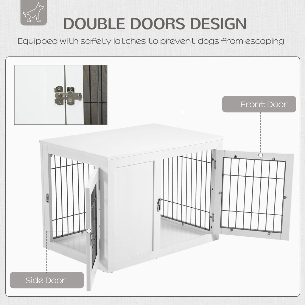 White Dog Crate Furniture End Table with Double Doors J836