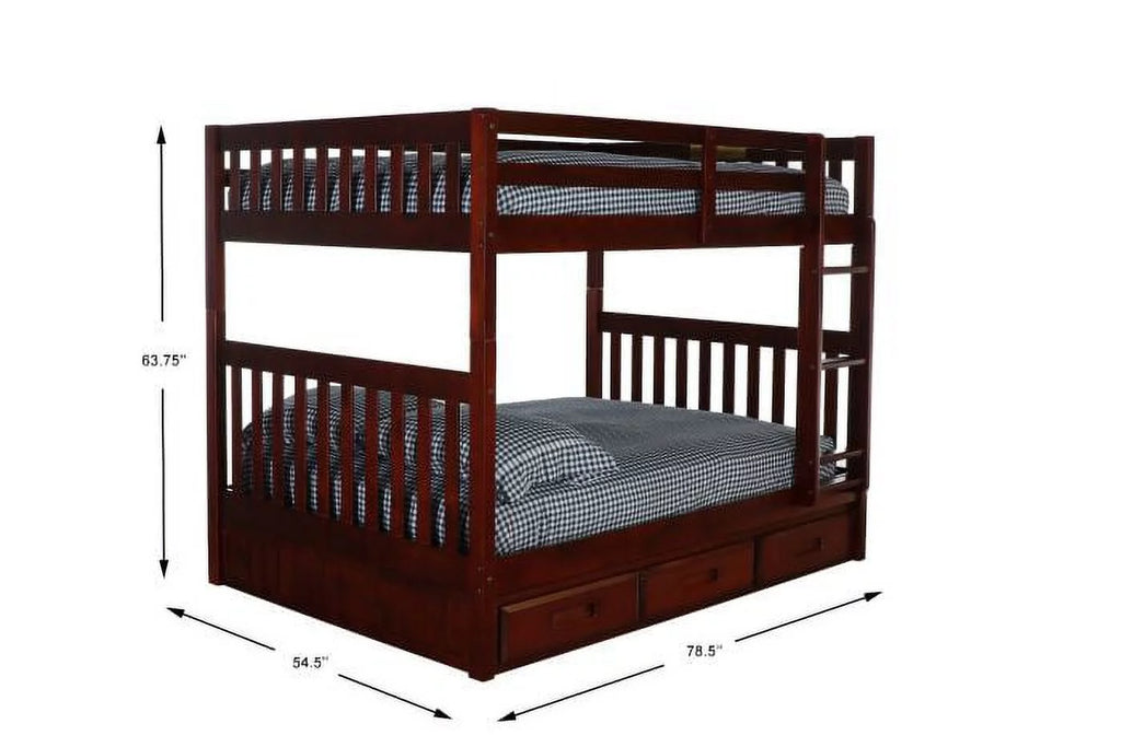 Full over Full Size Ladder Bunk Bed with 3 Drawers Q763