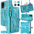 Floral Dark Purple Leather Flip Cover Phone Case with Card Holder Zipper Wrist Strap Z4155